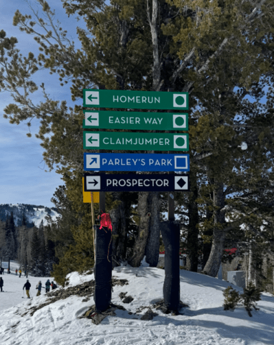 Directional signs on the ski slope in Park City UT